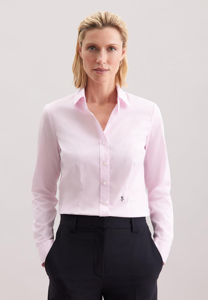 Seidensticker Damen Bluse - Hemdbluse - Slim Fit - Langarm - Uni - 100% Baumwolle