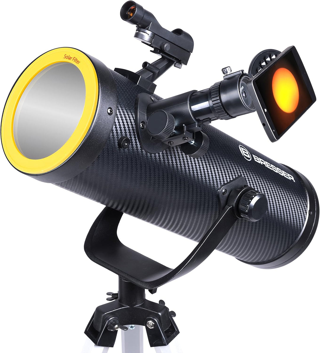 Bresser Teleskop Solarix 114/500 mit Smartphone Kamera Adapter und Sonnenfilter für Beobachtungen de