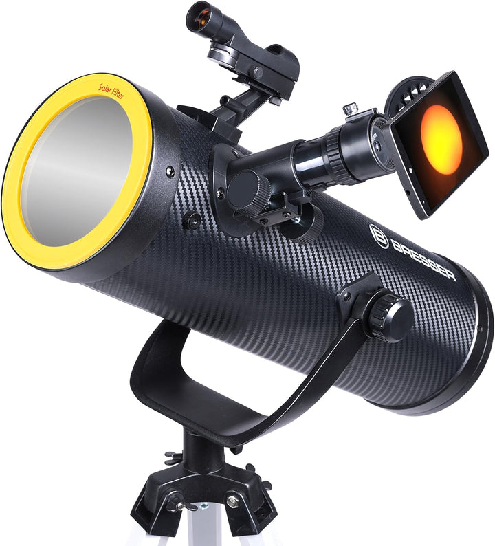 Bresser Teleskop Solarix 114/500 mit Smartphone Kamera Adapter und Sonnenfilter für Beobachtungen de