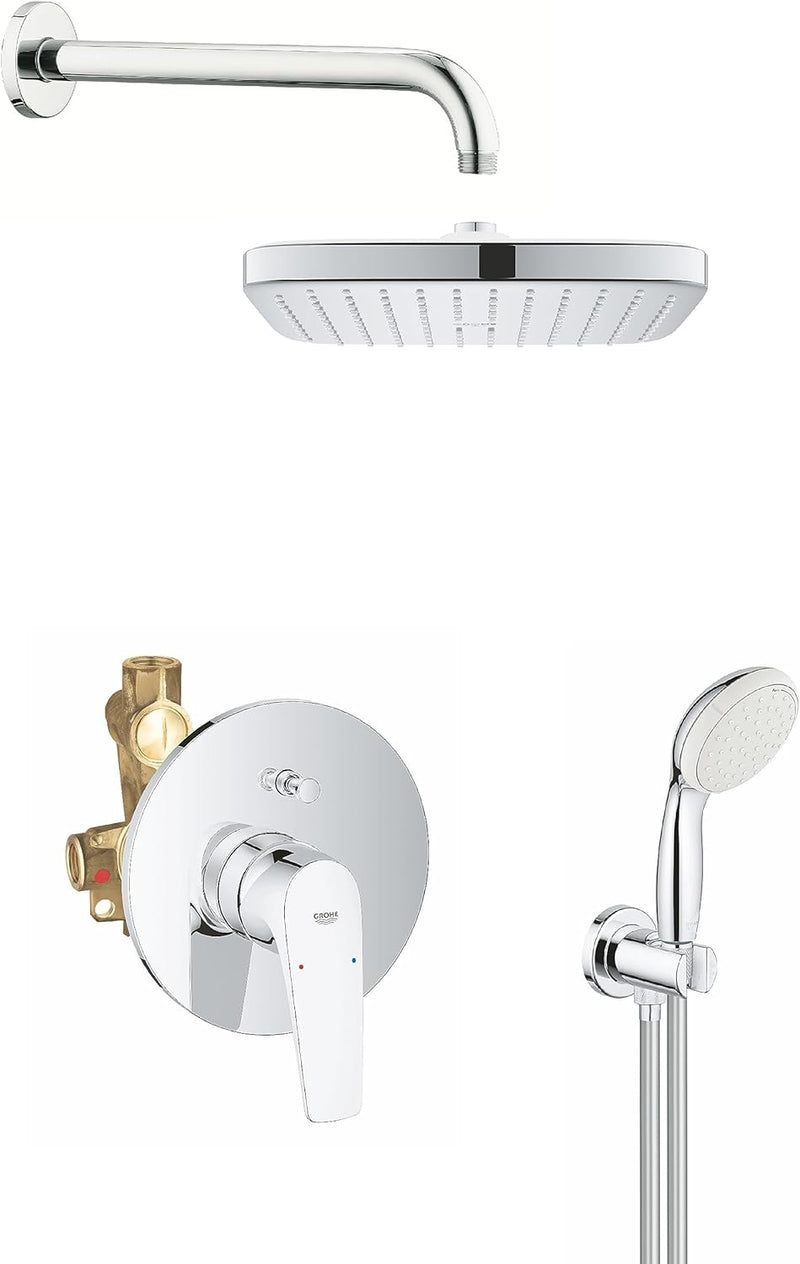 GROHE Start Flow - Installationsset (inkl. Wannen- Einhebelmischer, Wandhalterset, 250mm Kopfbruase