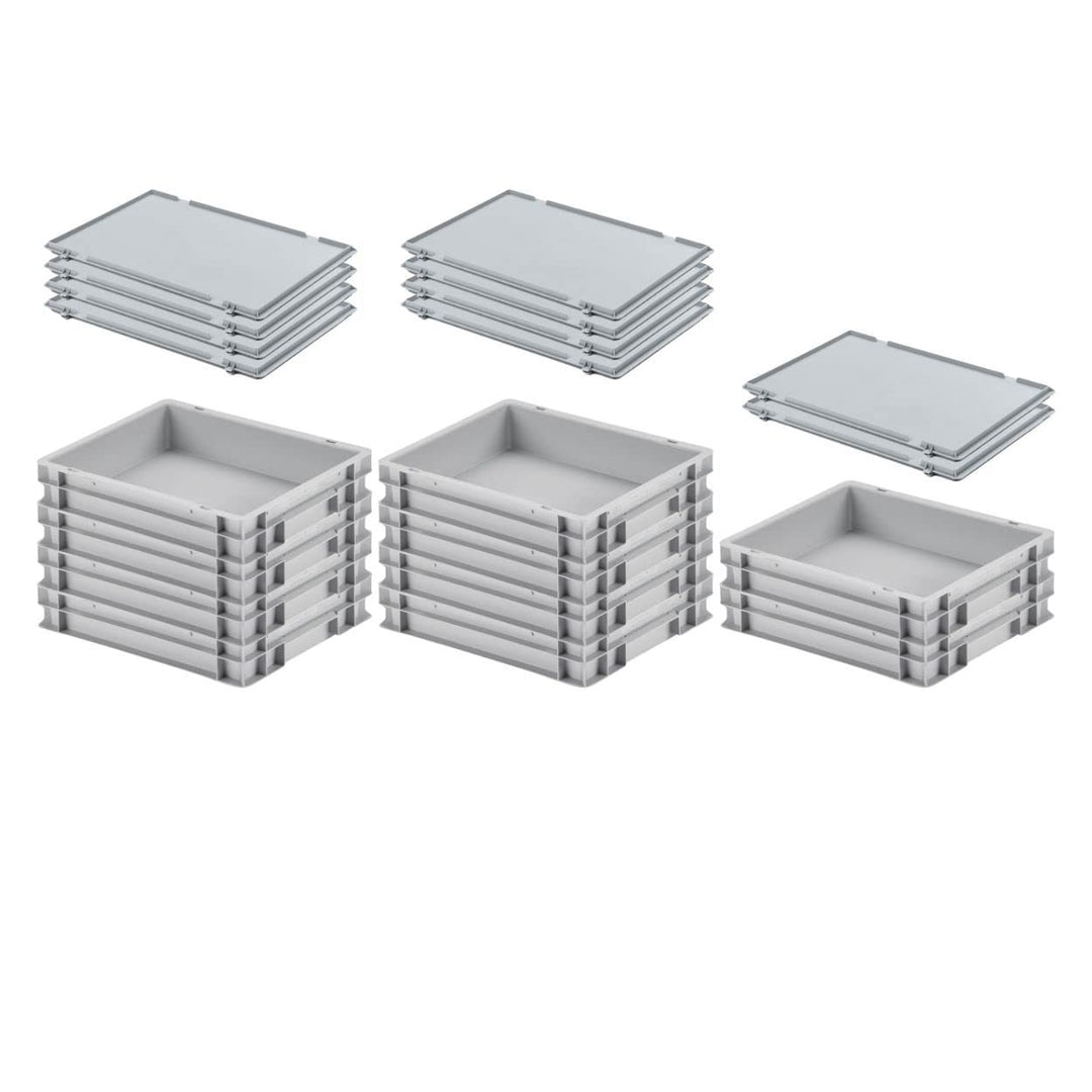 PROREGAL SuperSparSet 10x Eurobehälter mit geschlossenem Griff & Scharnierdeckel | HxBxT 7,5x30x40cm