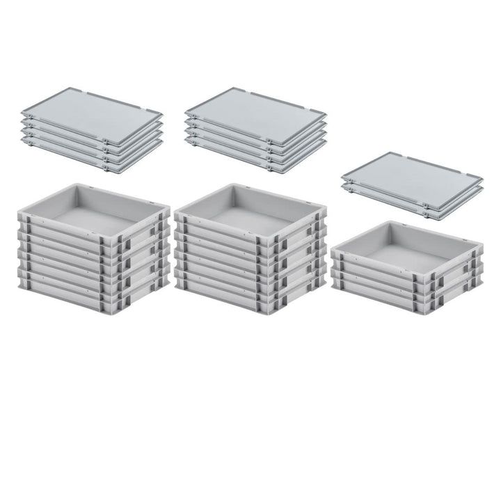 PROREGAL SuperSparSet 10x Eurobehälter mit geschlossenem Griff & Scharnierdeckel | HxBxT 7,5x30x40cm