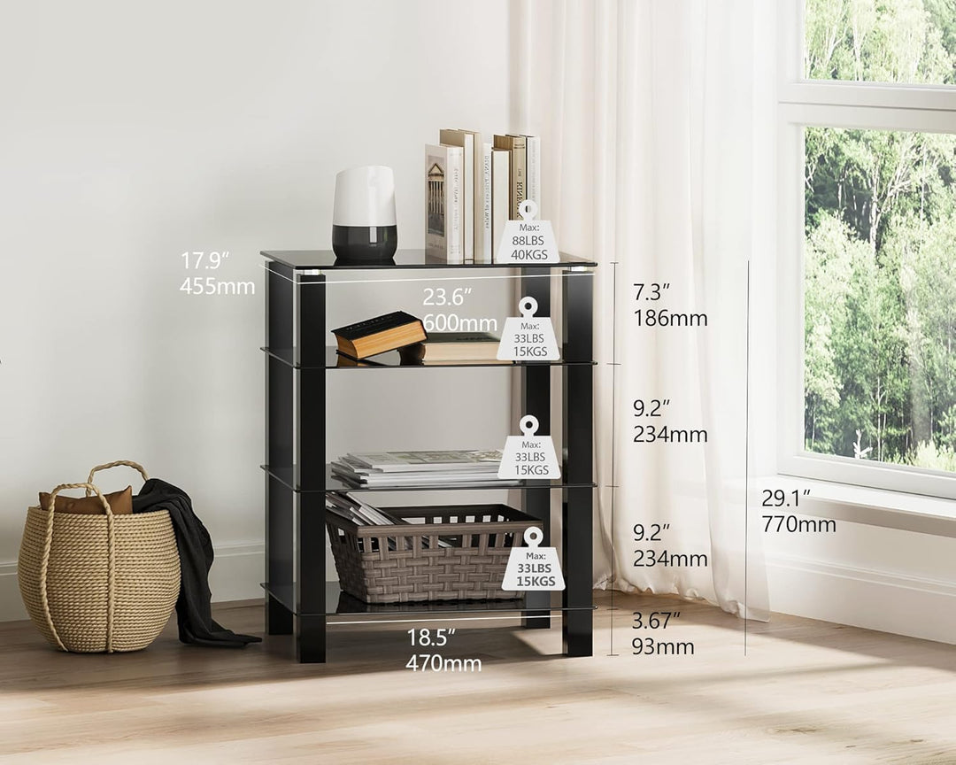 FITUEYES TV Rack HiFi Regal Audio Schrank Glas und Alu 600x455x770mm AS406002GB