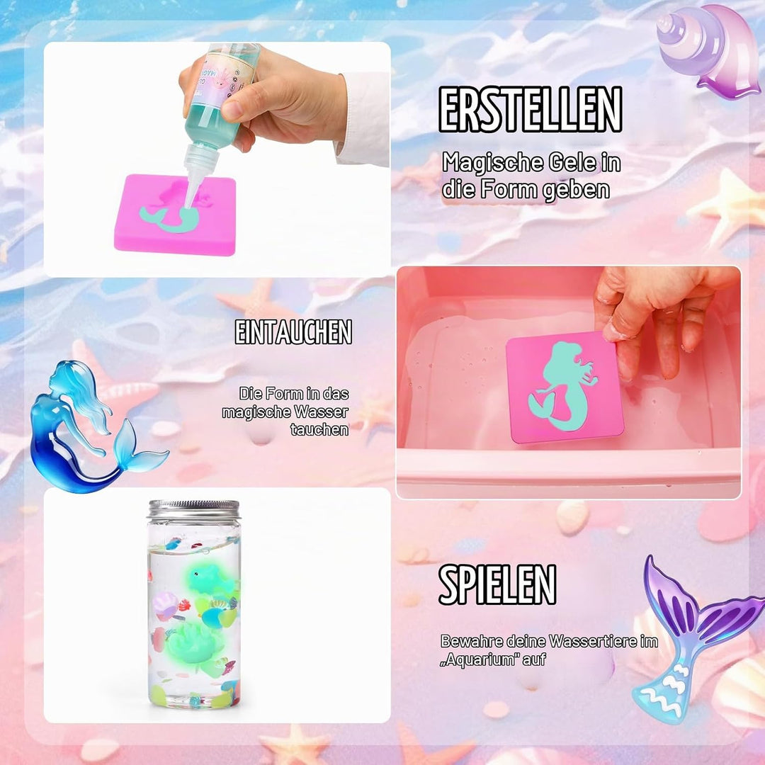 Meerjungfrau Magic Water Elf, DIY 3D Magisches Wasser Gel Spielzeug, 20 Magischem Gel und 16 Formen,