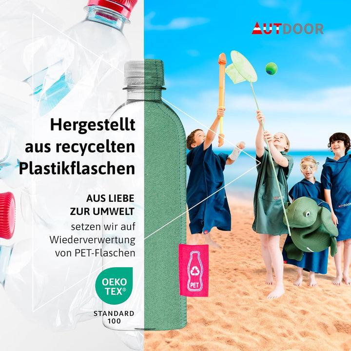 AUTDOOR® Mikrofaser Badeponcho Damen & Herren - nachhaltig aus 100% recycelten PET-Flaschen - Handtu