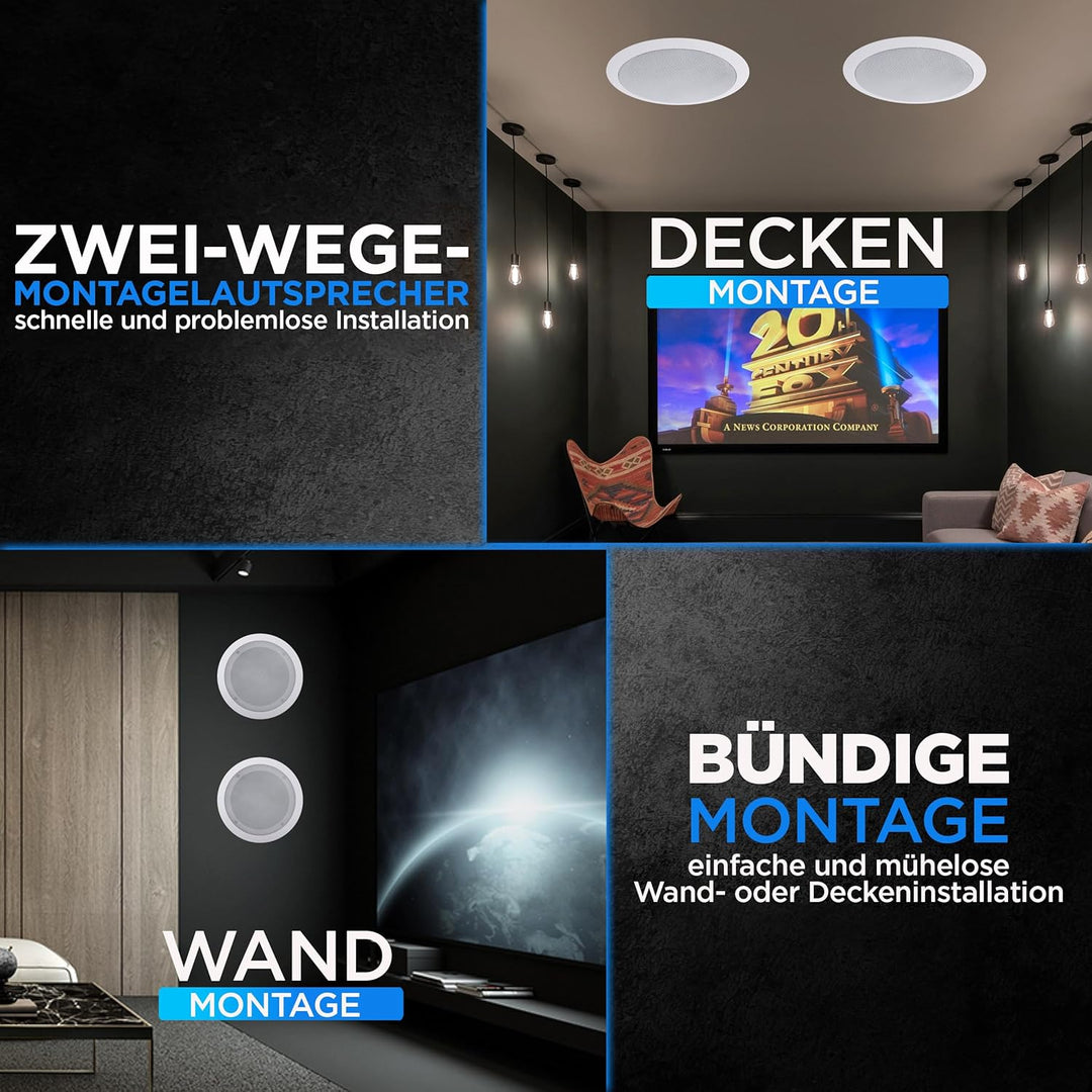 Pyle 16.5cm- Deckenlausprecher Einbaulausprecher, Wandlautsprecher, Flache Lautsprecher, 200W- 2 Weg