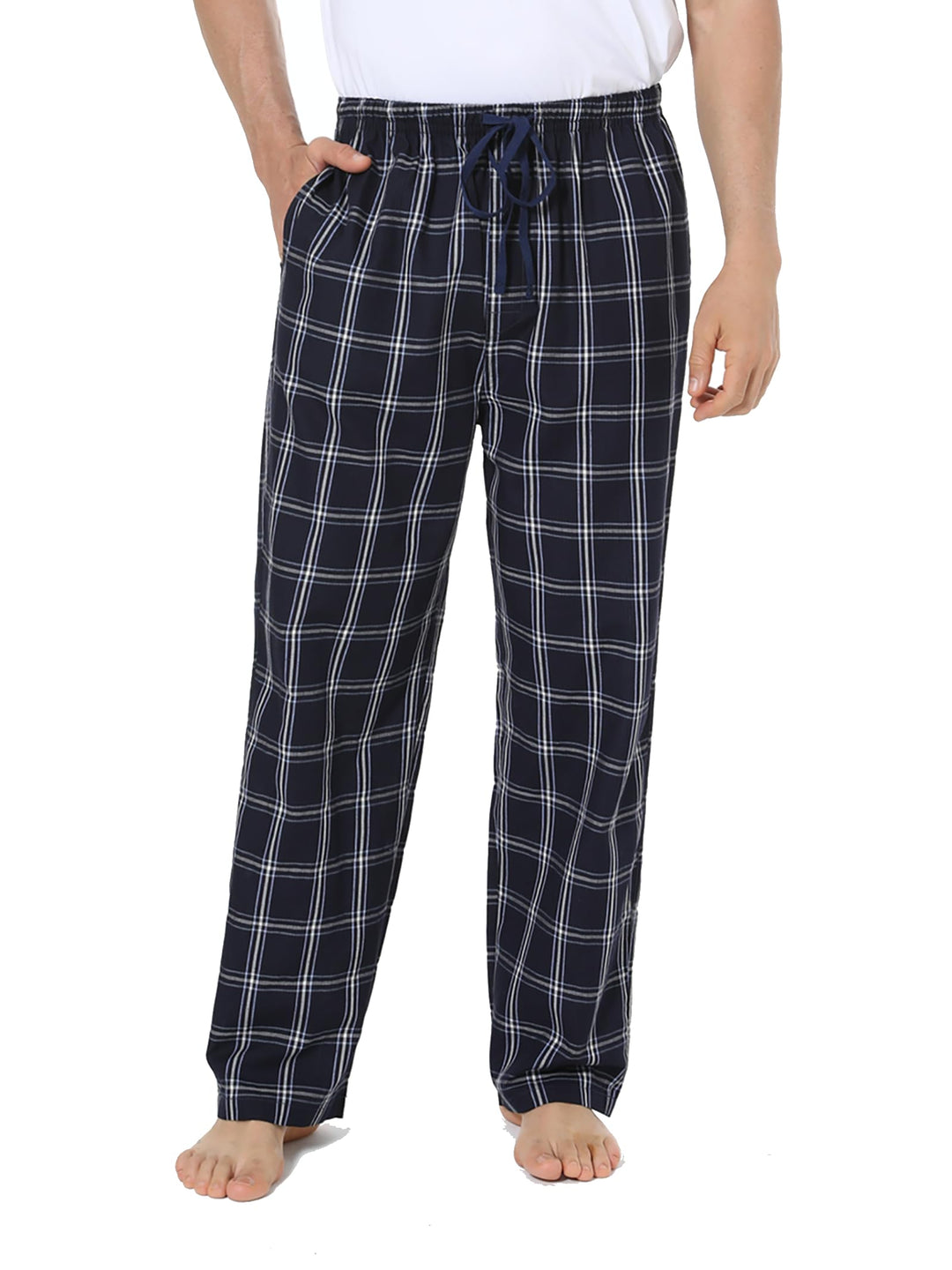 Jveyvth Herren Pyjamahose 100% Baumwolle kariert Schlaf &amp; Lounge Hose, PJ Hose mit Taschen und Knopf