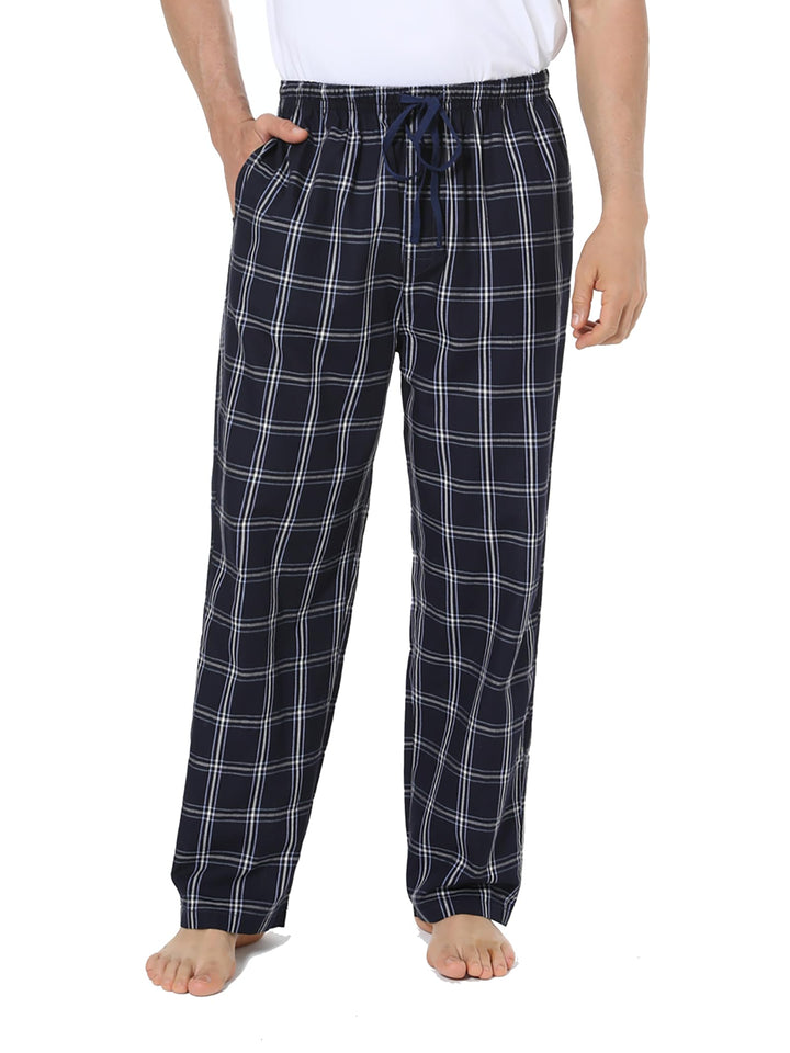 Jveyvth Herren Pyjamahose 100% Baumwolle kariert Schlaf &amp; Lounge Hose, PJ Hose mit Taschen und Knopf