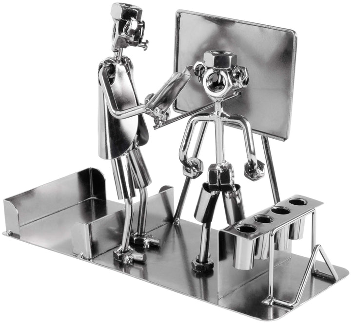 BRUBAKER Schraubenmännchen Lehrer mit Stiftehalter - Handarbeit Eisenfigur Schule Metallmännchen mit