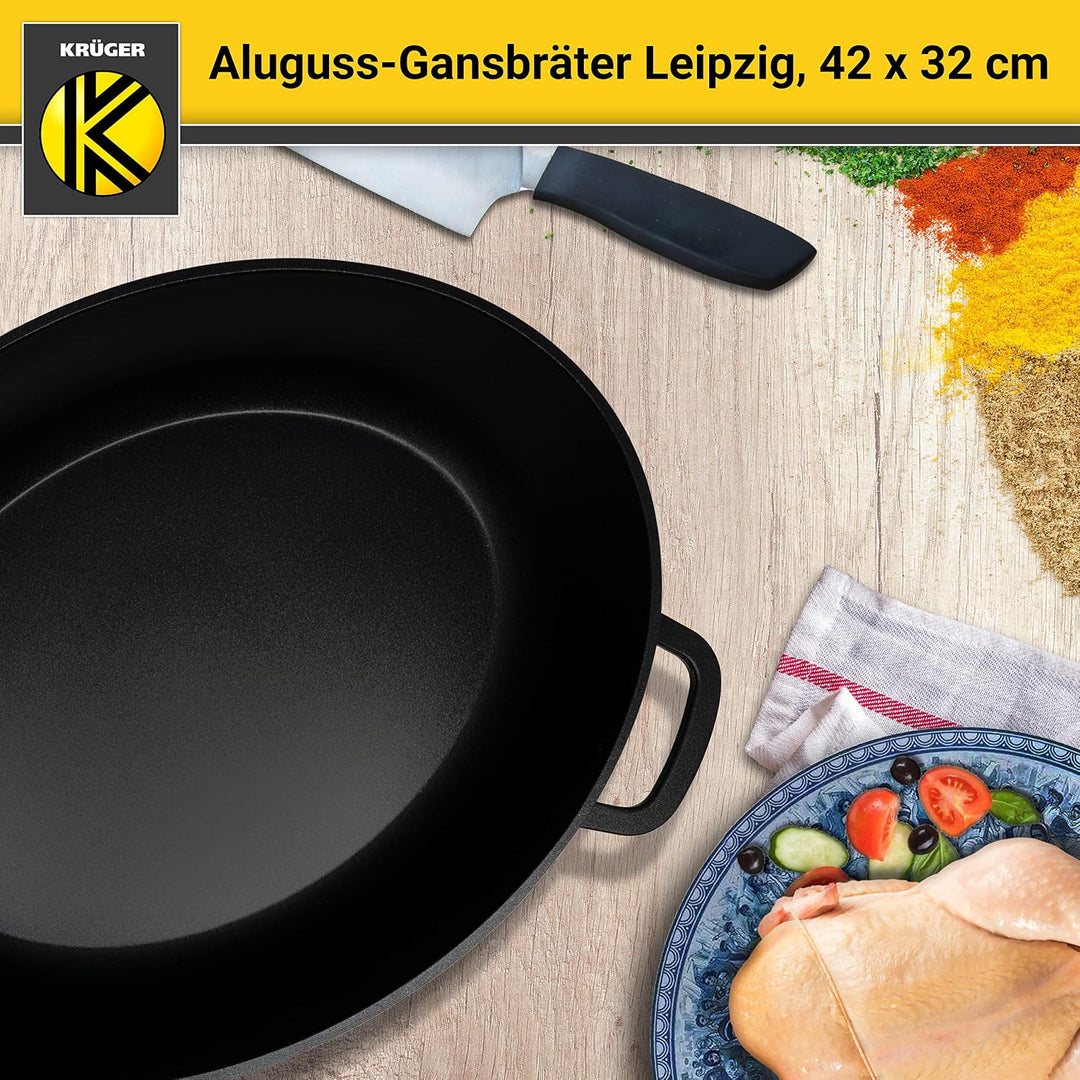 Krüger Aluguss-Bräter - Bräter mit Antihaft-Versiegelung (Aluguss-Gansbräter Leipzig - ohne Induktio