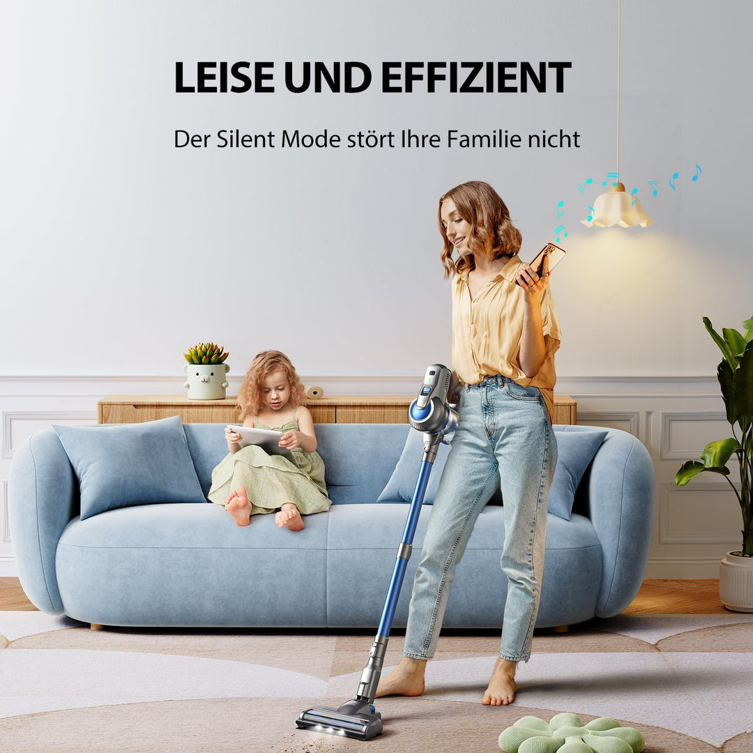 Greenote Akku Staubsauger,Bis zu 30 Min Laufzeit Staubsauger Kabellos, Stielstaubsauger mit LED, Akk