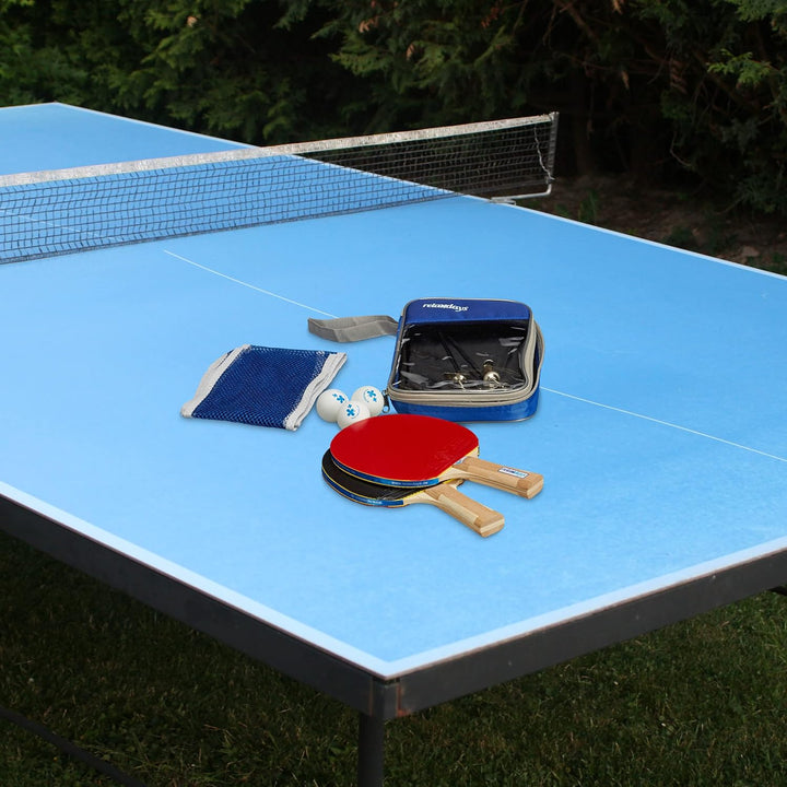 Relaxdays Tischtennis Set mit Netz, HxBxT: 27 x 17 x 5 cm, 2 konische Schläger, 3 Tischtennisbälle,