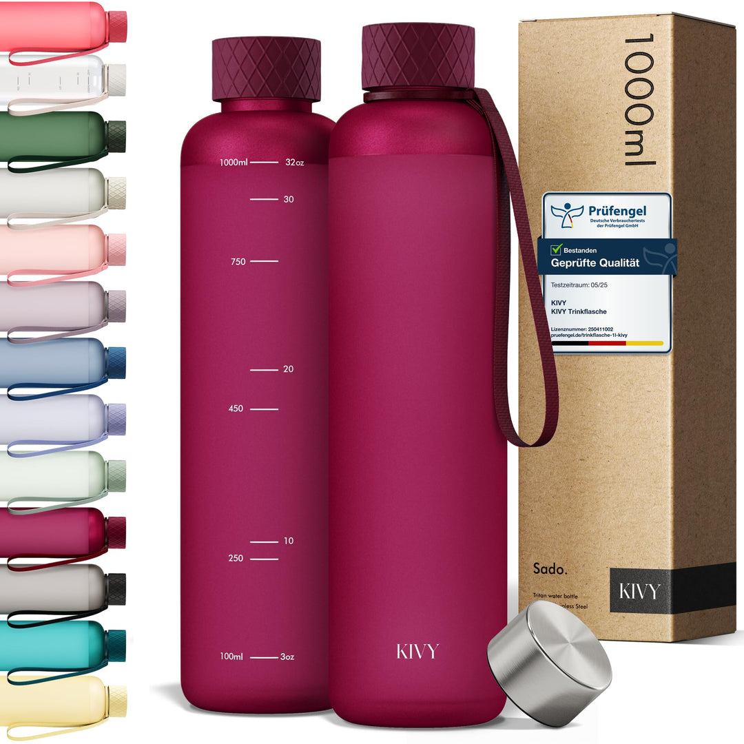KIVY Trinkflasche 1l - Kohlensäure geeignet & Auslaufsicher - Für Sport, Schule & Büro- Trinkflasche