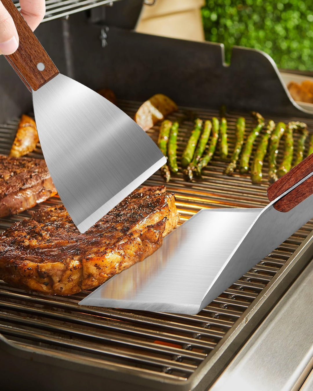 Kureny Grillspachtel Set aus Edelstahl,Grillspachtel Set mit Holzgriff,Kreativer Grillwender, Einzig