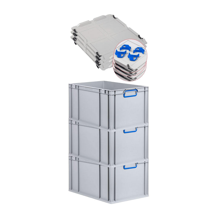 SuperSparSet 3x Eurobox NextGen Color mit Auflagedeckel & Schiebeschnappverschlüsse, HxBxT 32x40x60c