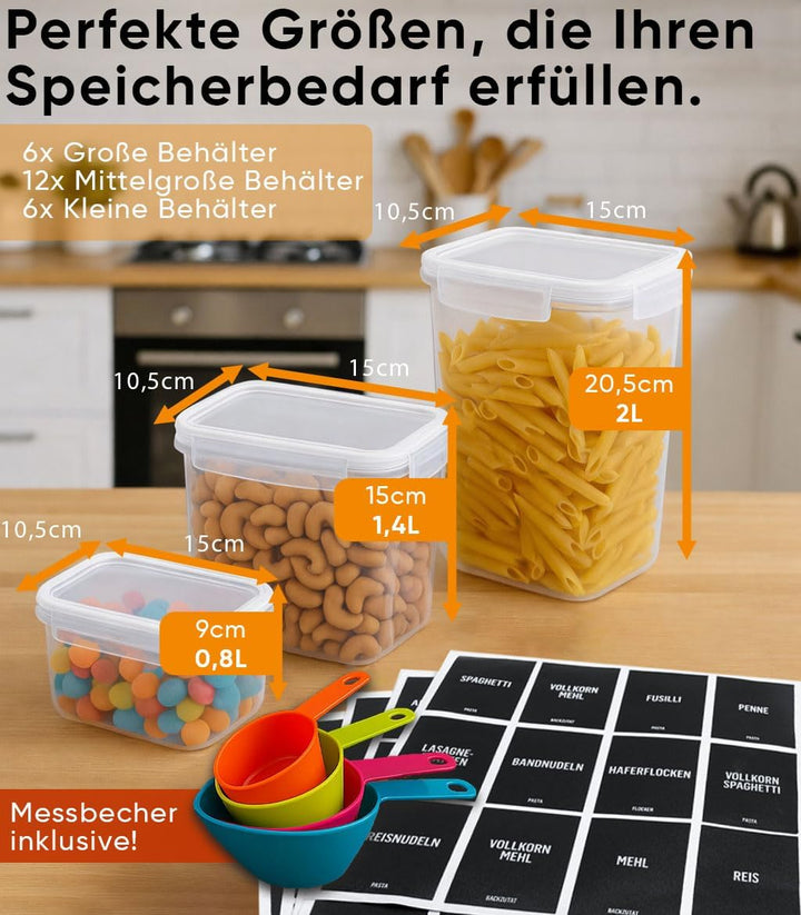 Deco haus® Vorratsdosen mit Deckel luftdicht 24er Set - Für Nudeln, Müsli, Mehl - Aufbewahrungsbox K