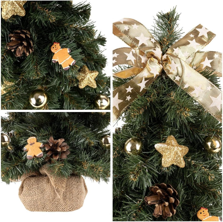 Creative Home Weihnachtsbaum Geschmückt Gold | Höhe 40 cm | Künstlicher Weihnachtsbaum klein Tannenb