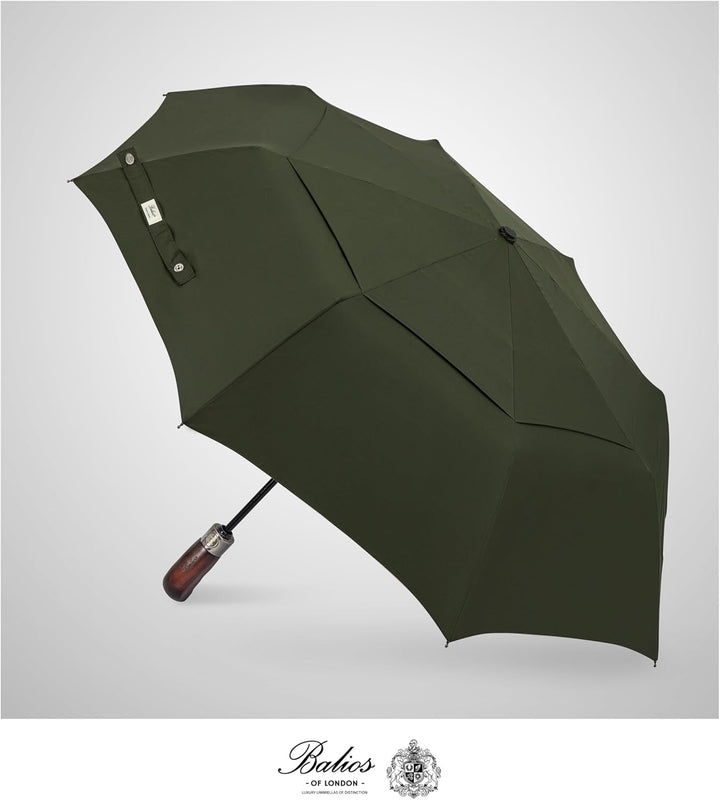 Balios® Regenschirm Mit Echtem Holzgriff -Optional | Auf Zu Automatik | Sturmfest & Windsicher | Tas