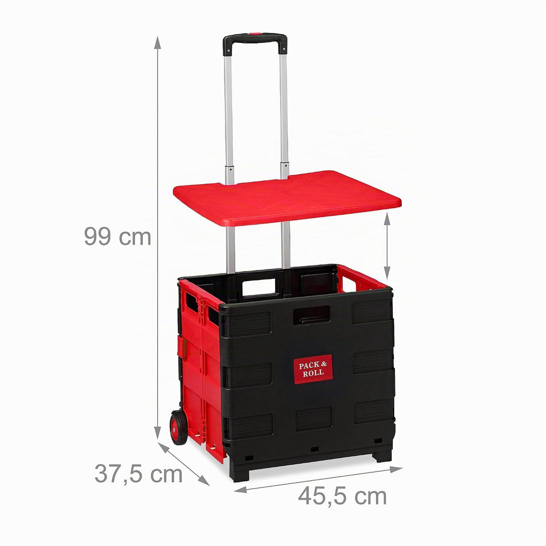 Relaxdays Einkaufstrolley, Klapptrolley mit Rollen &amp; Deckel, Teleskopgriff, bis 35 kg, Faltbarer Tro