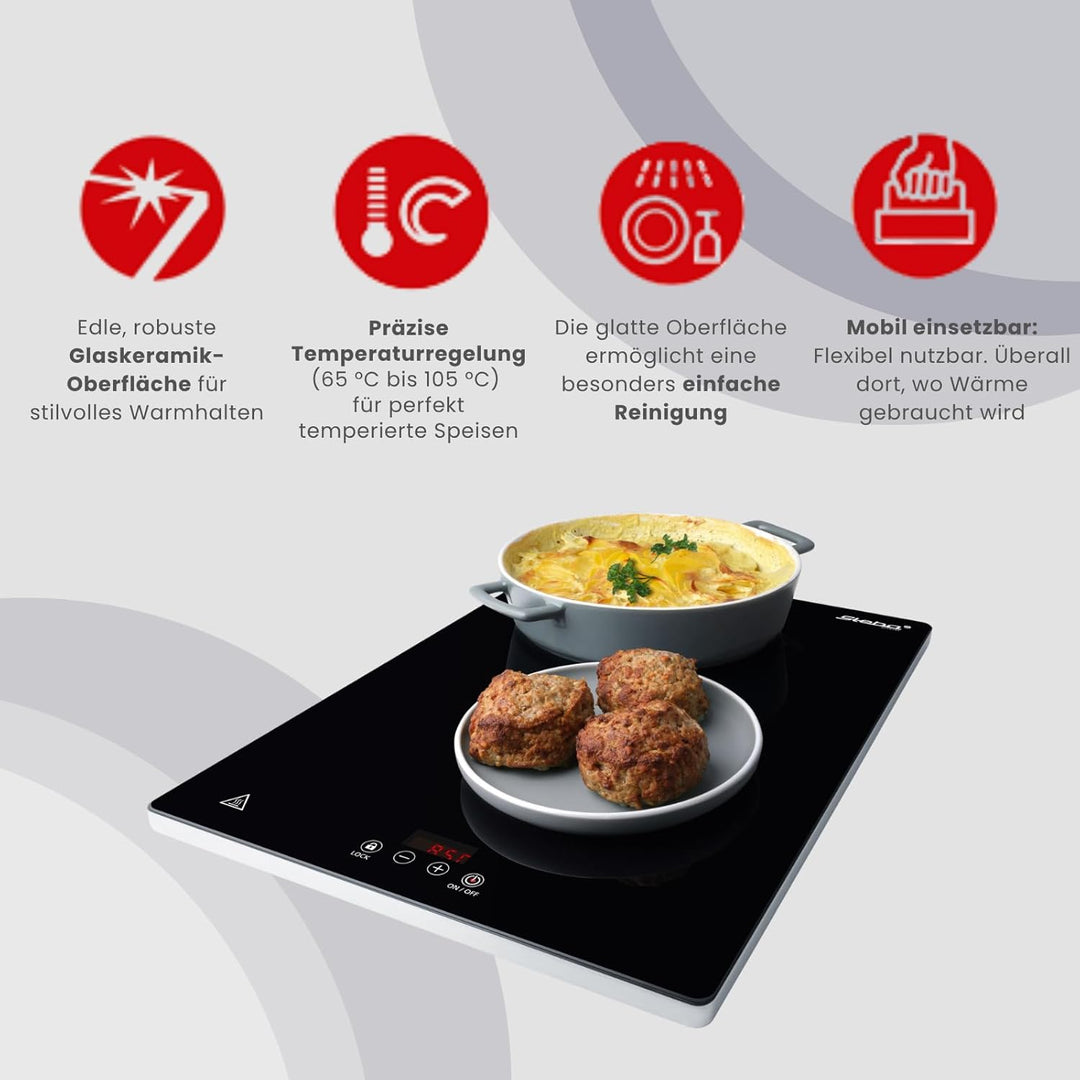 Steba WP 230 ECO Warmhalteplatte, Glaskeramik, 38x30cm | Glaskeramik, 230W, Touch Control