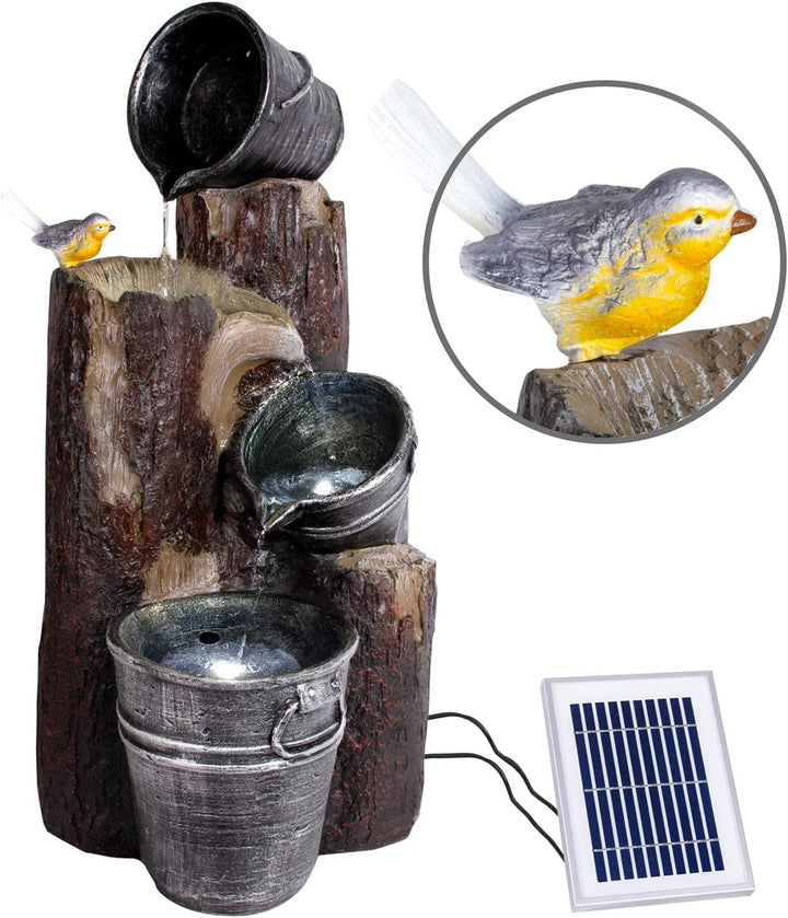 Gartenbrunnen Solarbrunnen Brunnen Vogelbad Wasserfall, Gartendeko mit Pumpe, Wasserspiel für Garten
