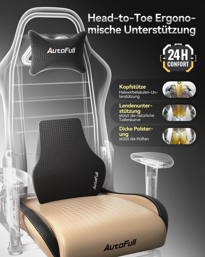 AutoFull Gaming-Stuhl Bürostuhl Schreibtischstuhl mit ergonomischer Lordosenstütze, PU-Leder im Raci