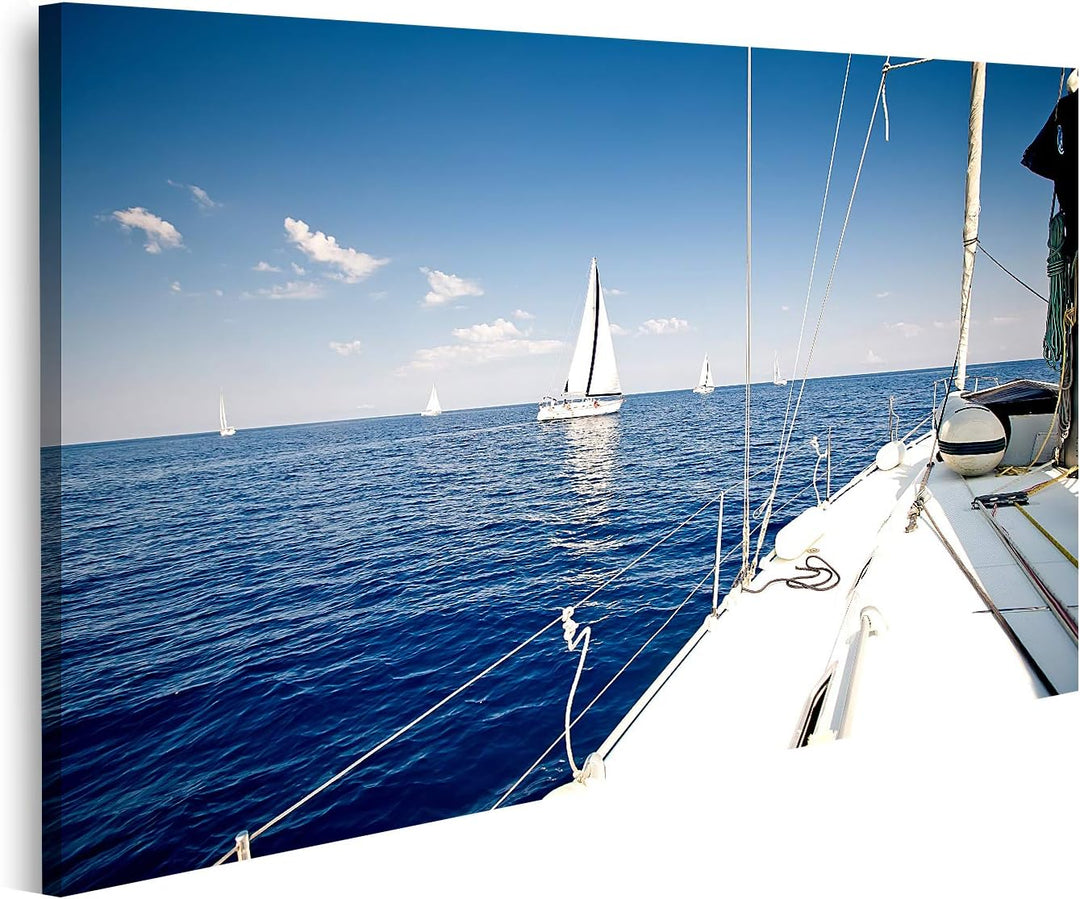 islandburner Bild auf Leinwand Segelschiff Yacht Mit Weissen Segeln Auf Offenem Meer Luxusboot 10A B