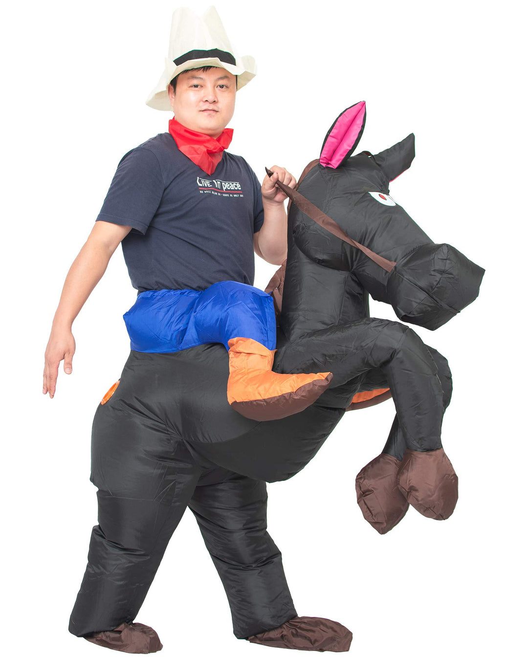 JYZCOS Aufblasbares Cowboy-Kostüm für Erwachsene, Western Pferd Reiter Kostüm Schwarz, Schwarz