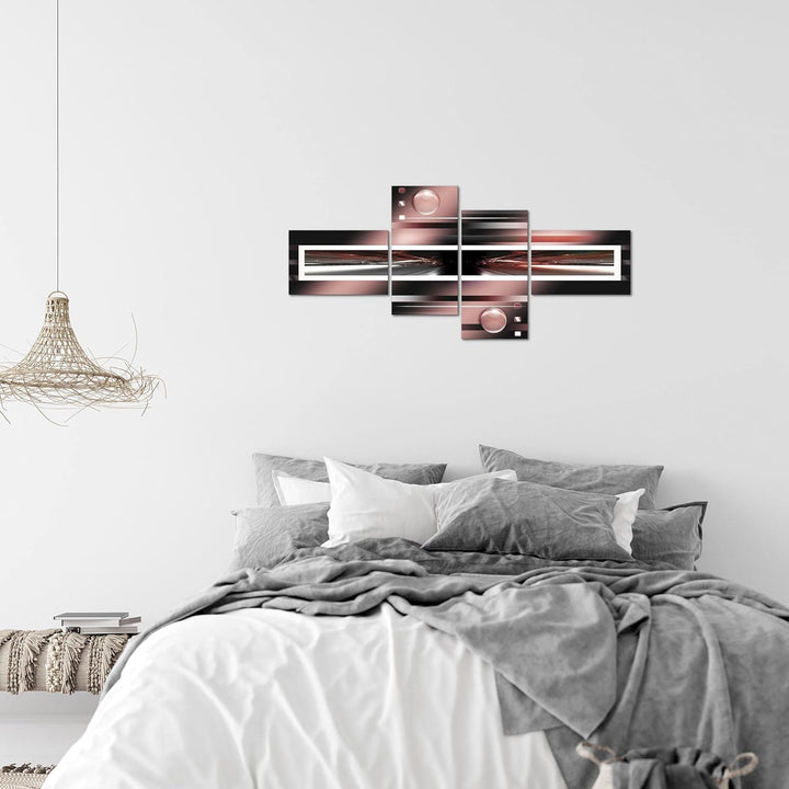 Runa Art Bild Modern Abstrakt - Made in Germany - Wandbilder Grau Rosa Schwarz 4 Teilig 101842b 100