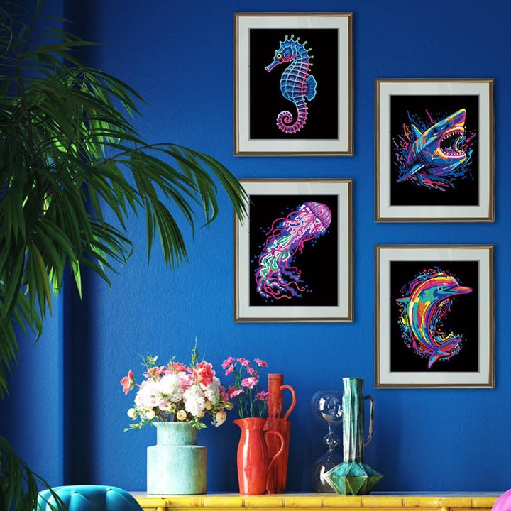 DIAMOND DOTZ DOTZIES 2594445 Original 5D Diamond Painting Set, Neon Meerestiere, 4 bunte Diamant-Bil