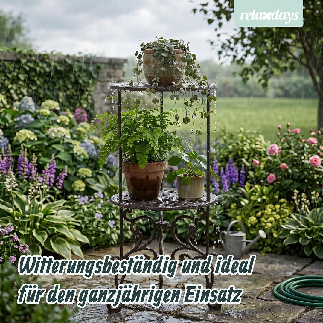 Relaxdays Pflanzenständer, Vintage, 2 Ablagen, Blumenstand Gusseisen, HxD: 66x27,5 cm, Pflanzenpodes