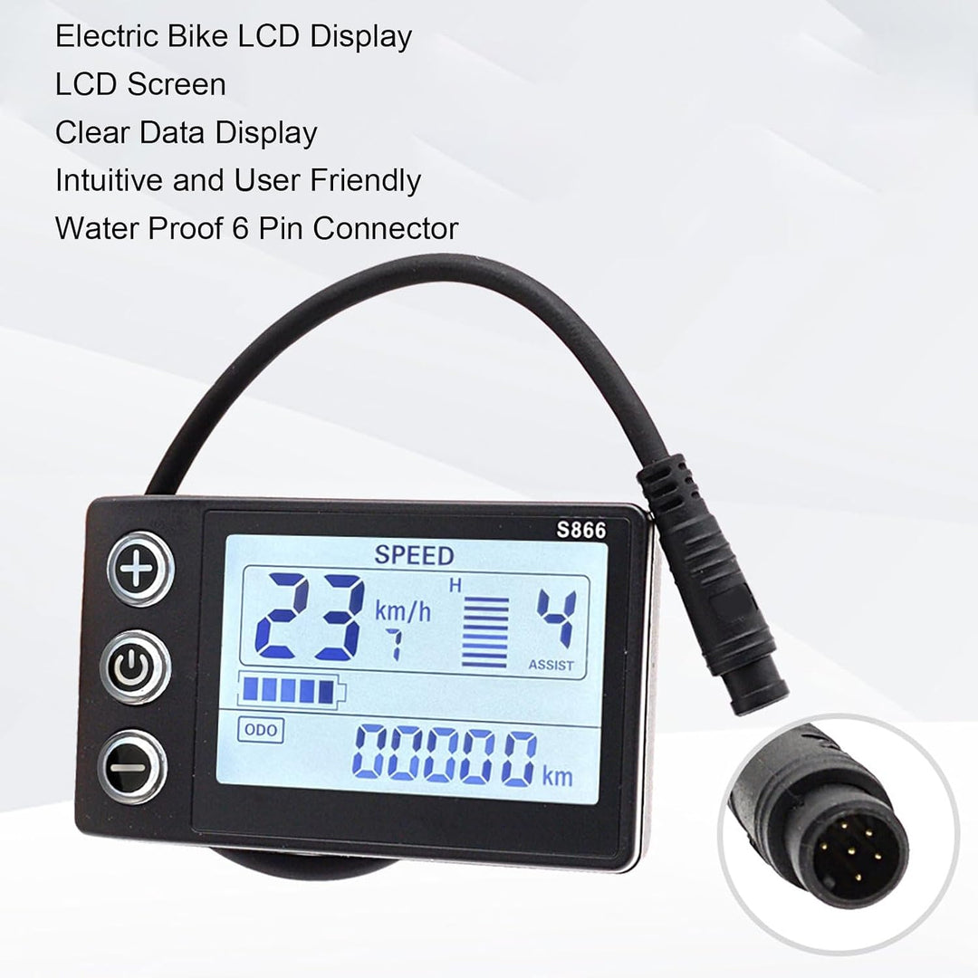 VBESTLIFE LCD-Anzeige für Elektrofahrräder, S866-Bedienfeld mit Wasserdichtem 6-Pin-Kontor, Fahrcomp
