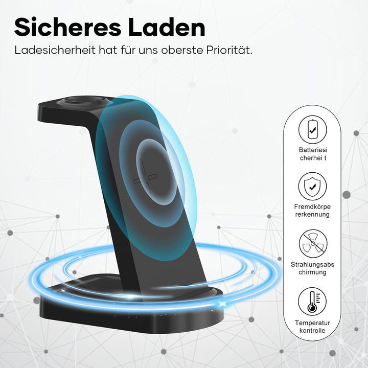 Kabellose Ladestation,3 in 1 Ladestation Kabelloses Ladegerät(Mit 18W Adapter) Wireless Charger komp