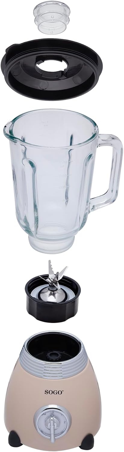Sogo Retro Vintage Edelstahl und Emaille (beige, 500 W) Beige Standmixer, 500 W, Beige Standmixer, 5