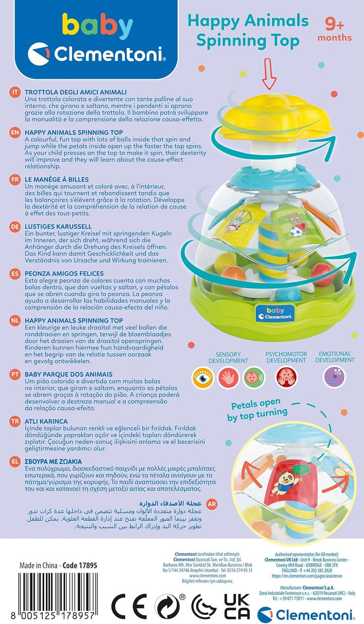 Clementoni Baby Happy Friends Spinning - Top-Kreisel für Kinder mit Tieren - Sensorik- & Motorikspie