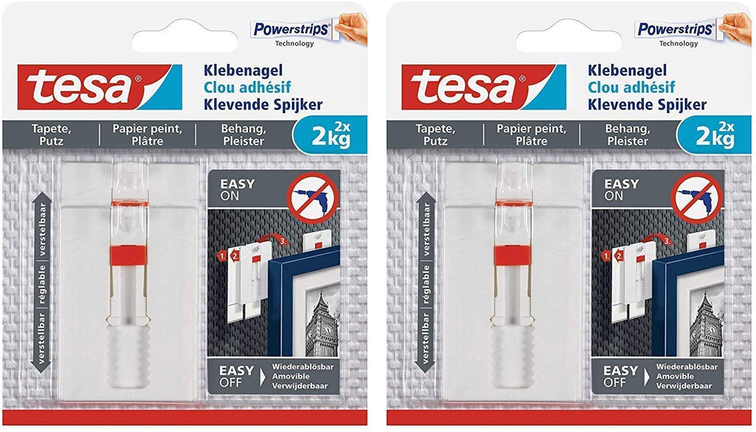 tesa® Verstellbarer Klebenagel für Tapeten und Putz 2 kg (2 Packungen)