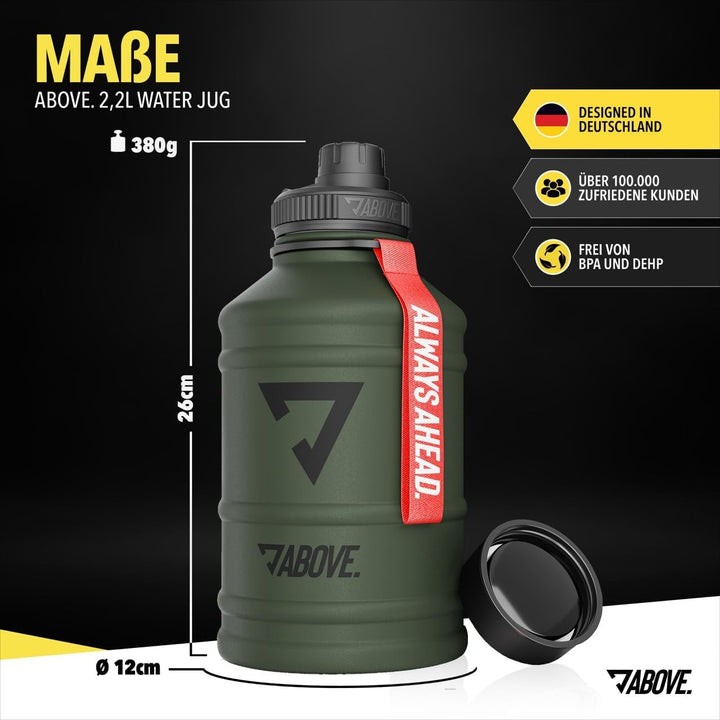 ABOVE. Edelstahl Trinkflasche 1.3L / 2.2L – BPA-frei, Auslaufsicher, Robuste Metallflasche mit Extra