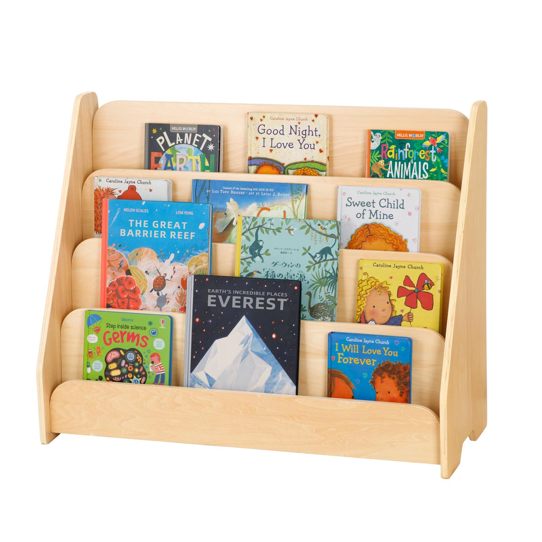 OOOK Bücherregal Kinder Holz mit 4 Ablagen, Montessori-bücherregal Kinderzimmer, Frontales Bücherreg