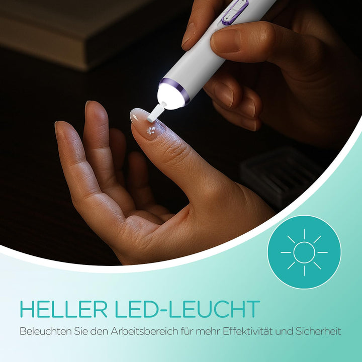 VOGOE Elektrische Nagelfeile, Kabelloser Nagelfräser mit LED-Licht, Einstellbare Geschwindigkeit &amp; 2