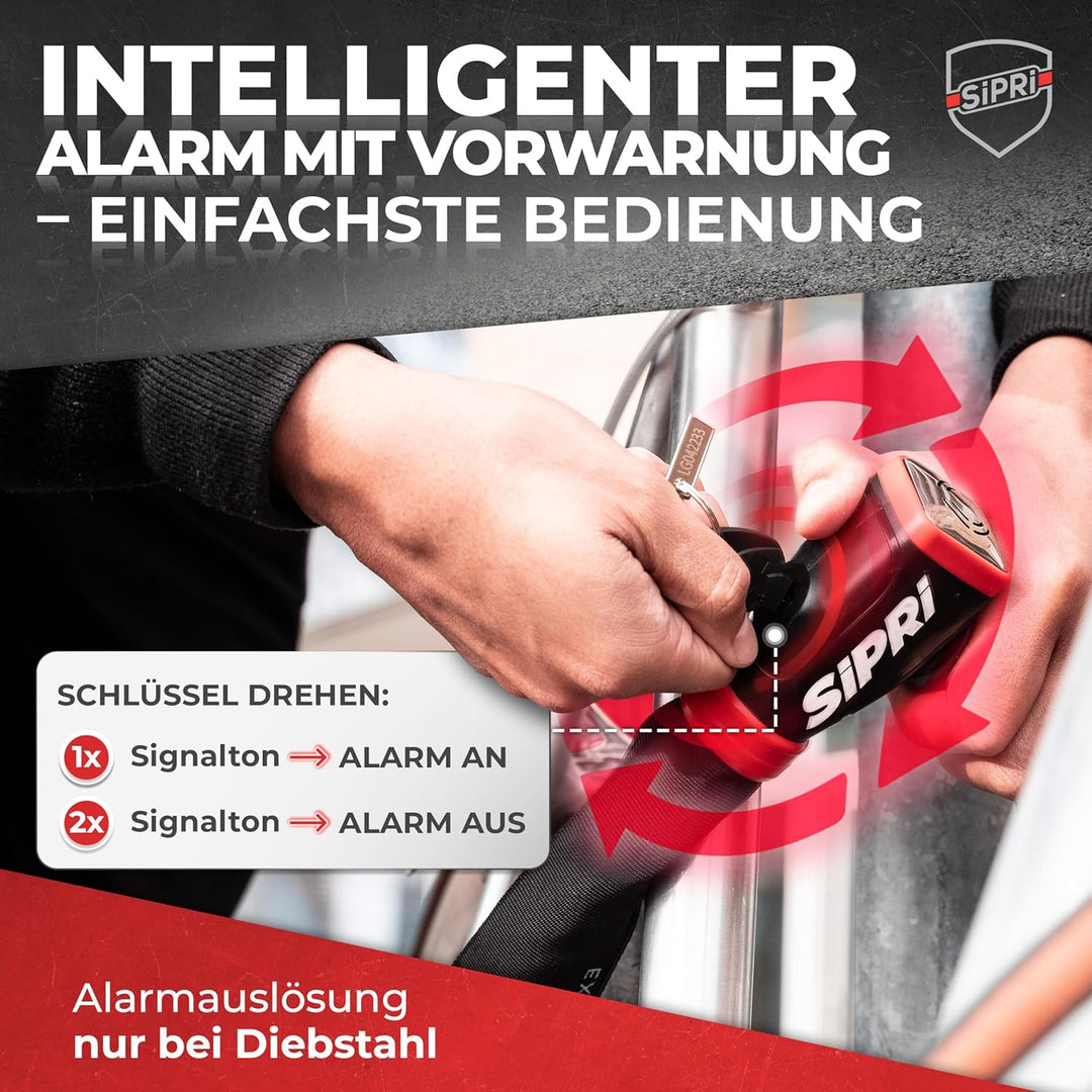 SIPRI® Fahrradschloss mit Alarm 120 dB | Kettenschloss Fahrradschloss hohe Sicherheit für E-Bike, E-