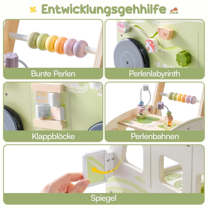 ROBUD Lauflernwagen Holz, Einstellbare Geschwindigkeit & Höhe Lauflernhilfe Baby Gehhilfe für Kleink