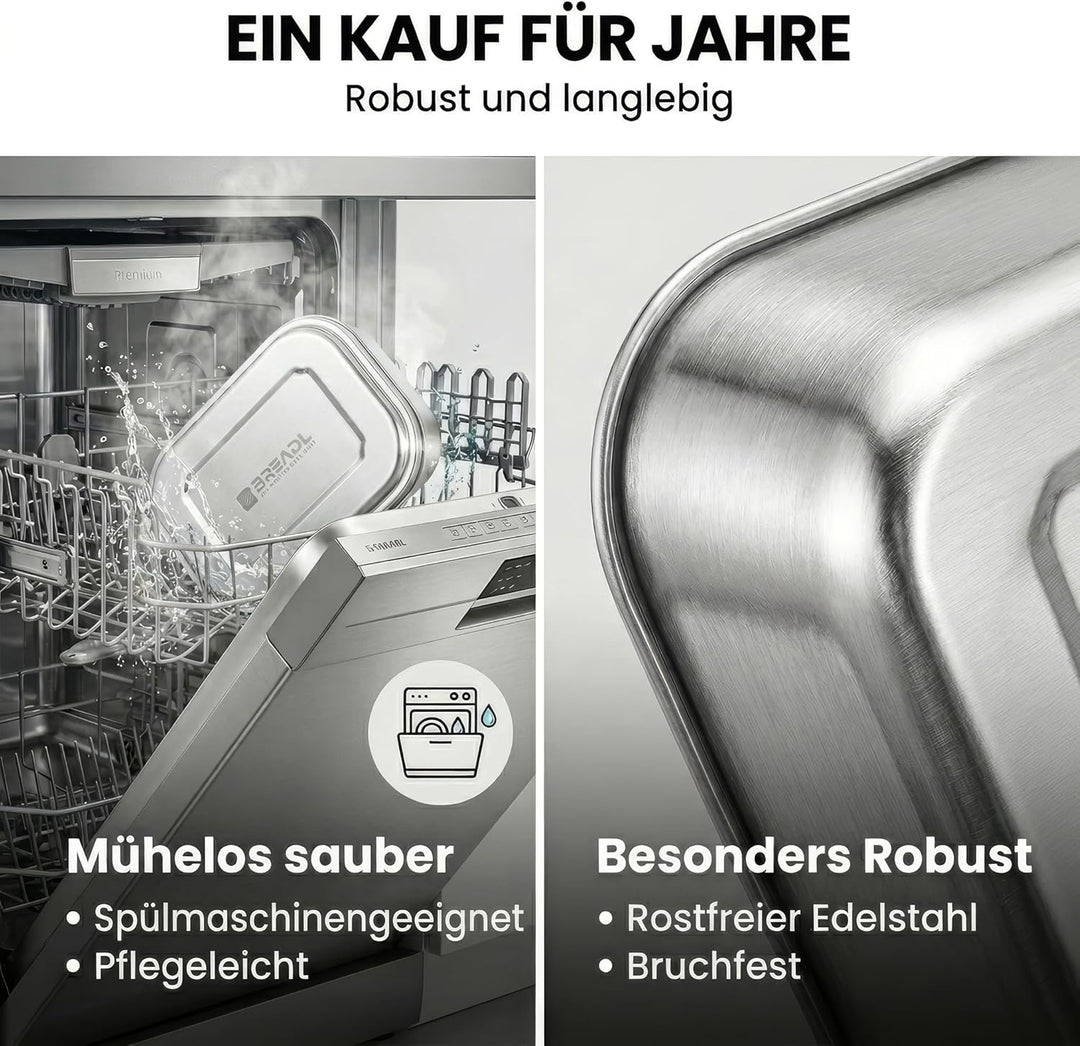 Edelstahl Brotdose, Feste Trennwand und 3 Fächer, Plastikfrei, Rostfrei, Spülmaschinengeeignet, Gros