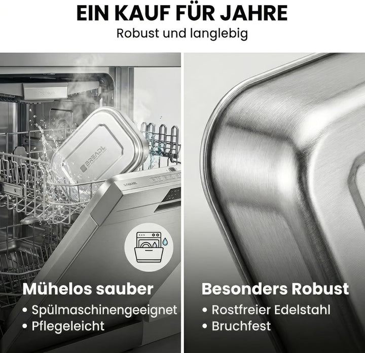 Edelstahl Brotdose, Feste Trennwand und 3 Fächer, Plastikfrei, Rostfrei, Spülmaschinengeeignet, Gros