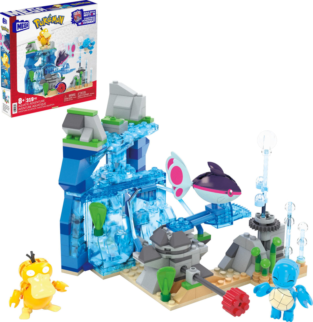 Mattel MEGA Pokémon Actionfigur-Bauspielzeug, Wasserabenteuer mit 319 Teilen und beweglichem Schiggy