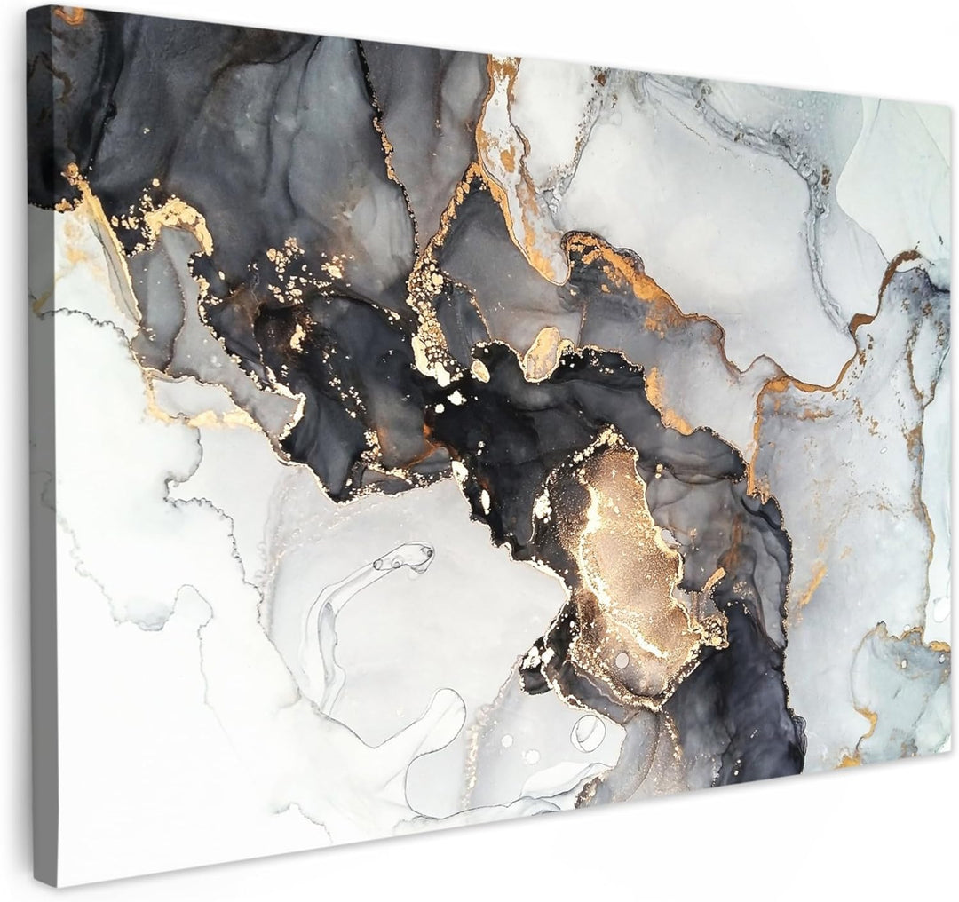 MuchoWow© Bild auf Leinwand Gross 120x80 cm XXL Schlafzimmer Bilder Wand Goldene Deko Wohnzimmer Mod