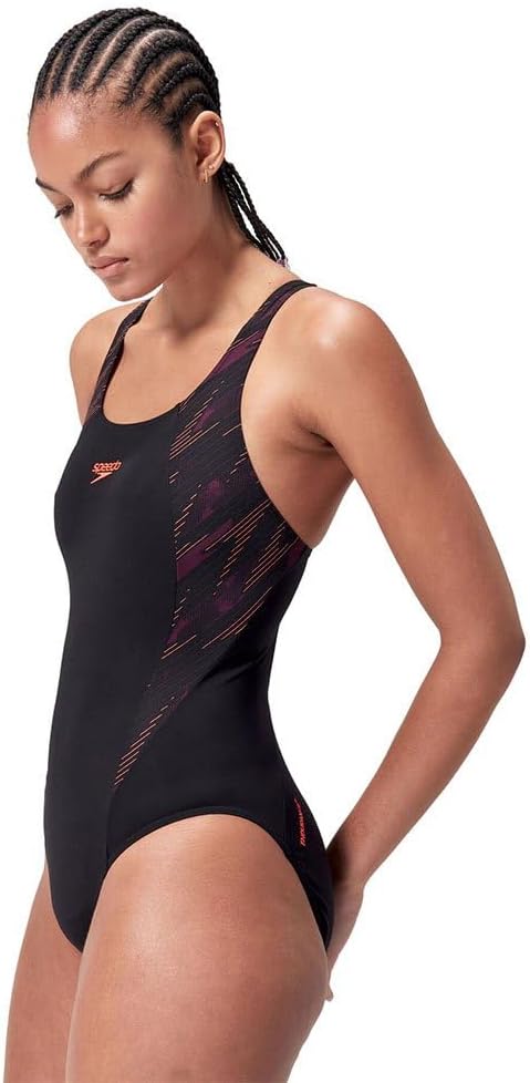 Speedo Damen Hyperboom Splice Muscleback Schwimmanzug (1er Pack), 62 Schwarz/Lila