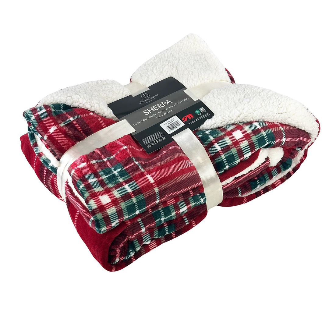 Euromat Sherpa Mikrofaserdecke, Flanell Kuscheldecke, Wohndecke, Bettüberwurf 150x200 cm (Rot Karier