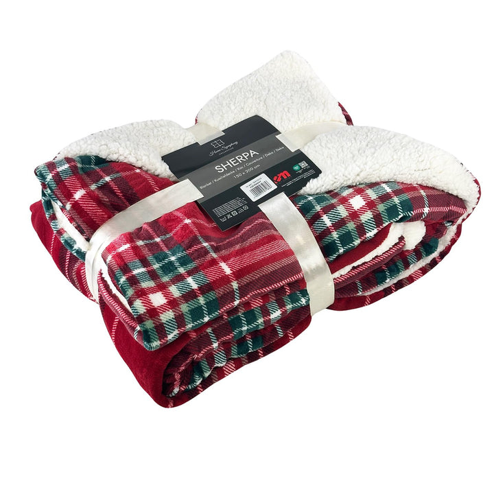 Euromat Sherpa Mikrofaserdecke, Flanell Kuscheldecke, Wohndecke, Bettüberwurf 150x200 cm (Rot Karier