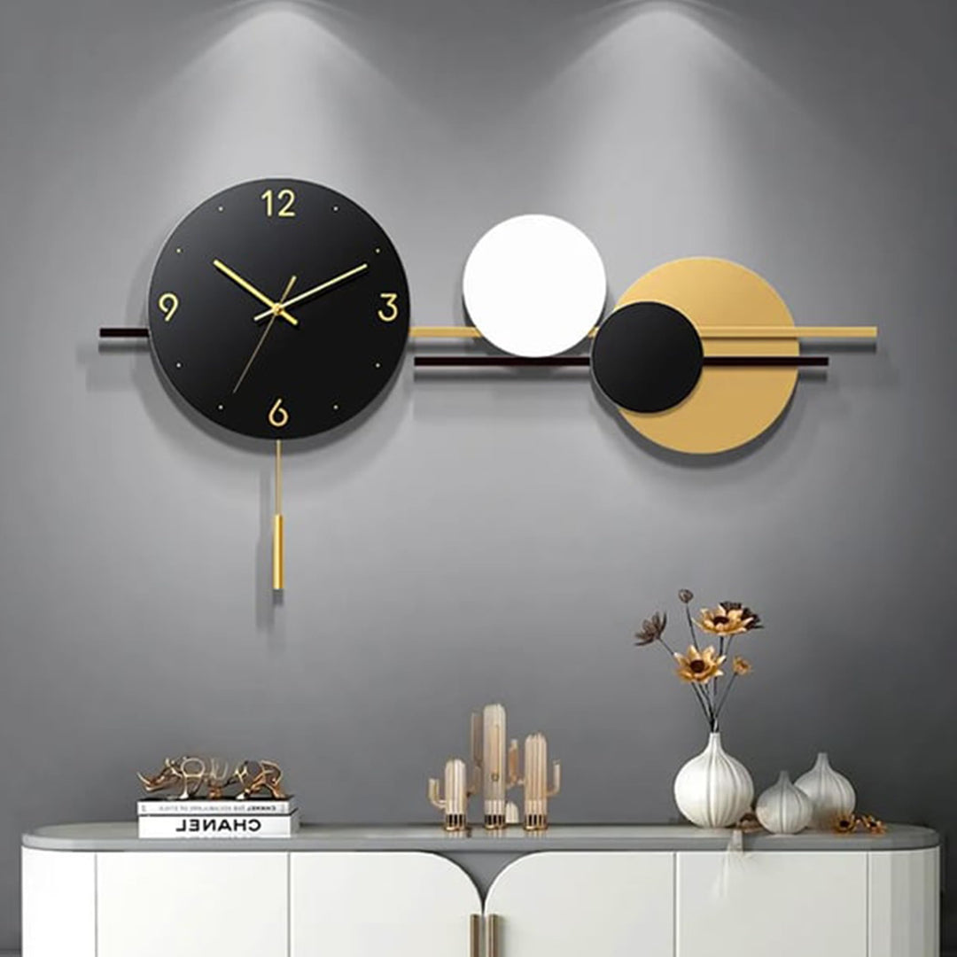 Wanduhr Gross, Wanduhr Ohne Tickgeräusche mit Pendel Wanduhrs Modern Geometrisch Rund Digital Wandde