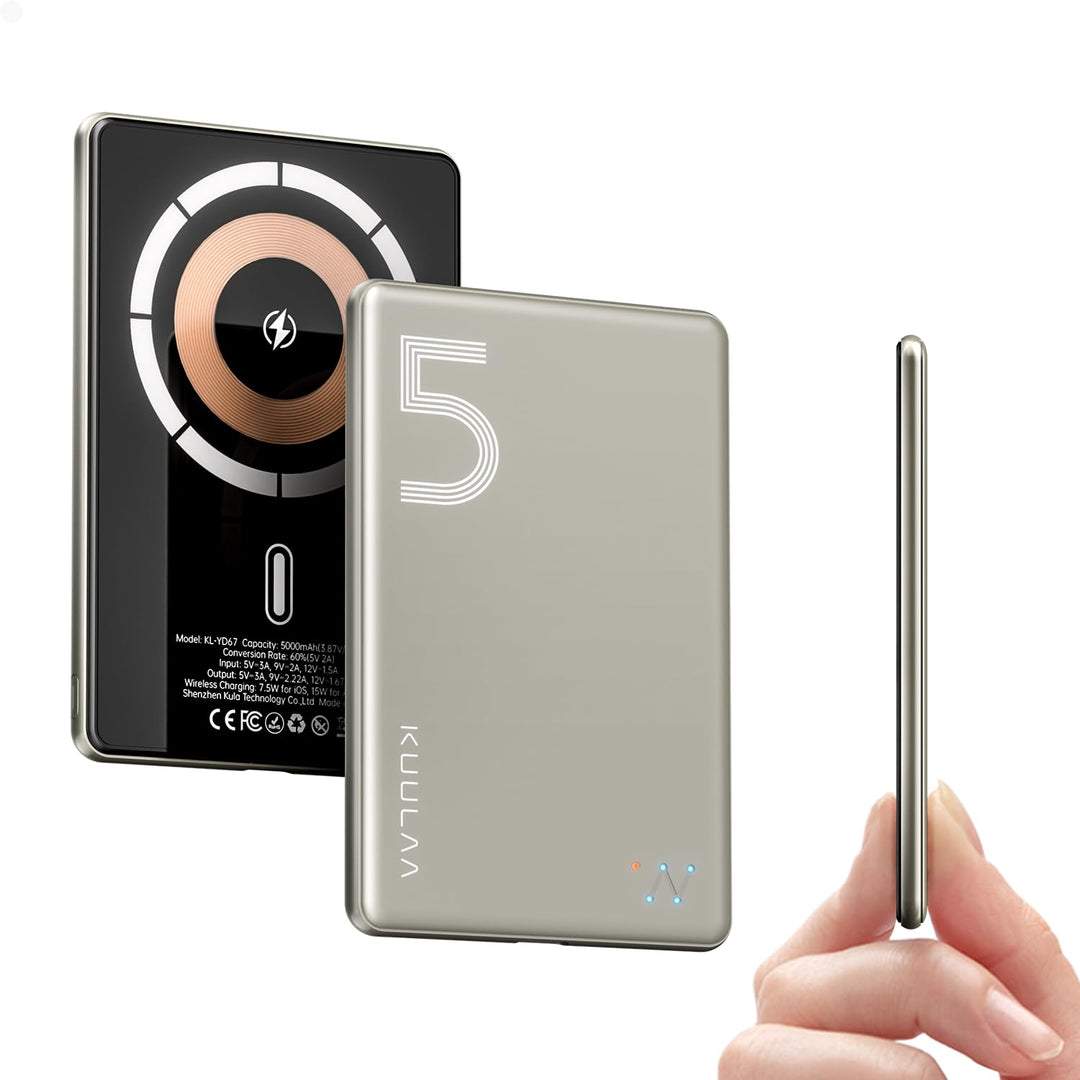 Kuulaa Ultra Slim MagSafe PowerBank, 5000mAh Kabelloses Ladegerät kompatibel mit iPhone 15 Pro/15 Pr